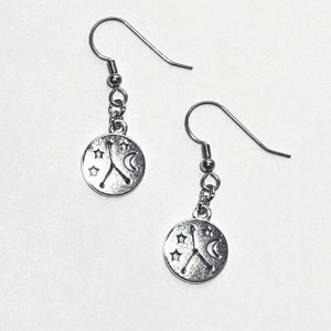 Cancer Star Constellation Zodiac Earrings Stainless Steel with Stars and Moon Cutout Dangle Earrings