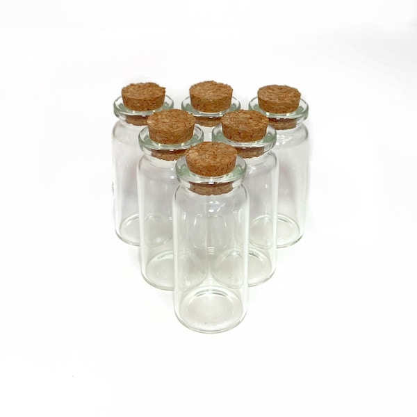 Glass Bottles with Corks, 5, 10, 15, or 20 mL Clear Empty Jars with Cork Stopper Lids, Vials for Herbs, Potions, and Spell Jars