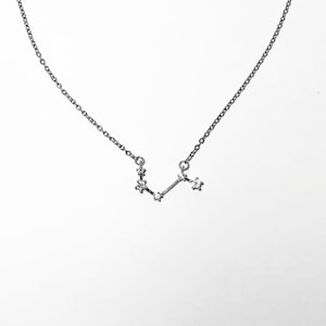 Aries Star Constellation Zodiac Necklace With Stainless Steel and Cubic Zirconium Stars Pendant with Sterling Silver Chain Option Available