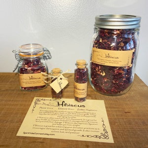 Hibiscus Flowers Dried Organic in Airtight Glass Jar Multiple Sizes Available for Herbalism, Tea, Witchcraft Spells