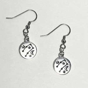Gemini Star Constellation Zodiac Earrings Stainless Steel with Stars and Moon Cutout Dangle Earrings