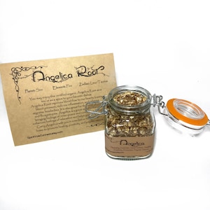 Angelica Root Organic in Airtight Glass Jar Multiple Sizes Available for Herbalism, Tea, Soap Making, Foot Soak, and Witchcraft Spells