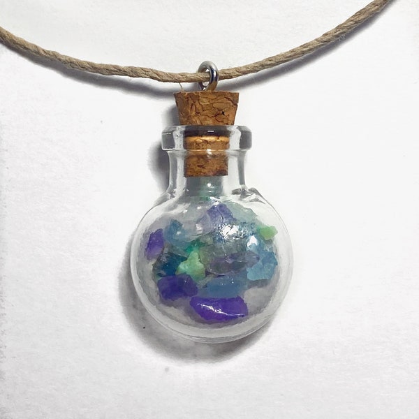 Pisces Zodiac Crystal Bottle Necklace with Real Crystal Astrology Birthstones Including Amethyst and Turquoise