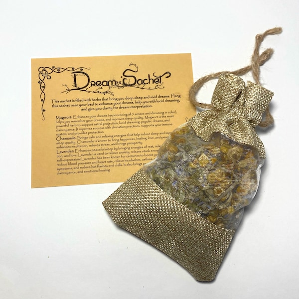 Sleep and Dreams Herb Sachet, Aromatherapy to bring Vivid Dreams, Lucid Dreaming, Small Sachet to Hang Above Bed for Deep Sleep