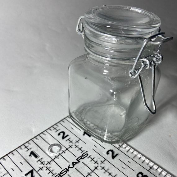 3 oz Round Glass Nostalgic Mason Jar - with Clamp Lid - 1 3/4 x 1 3/4 x 3  1/4 - 10 count box