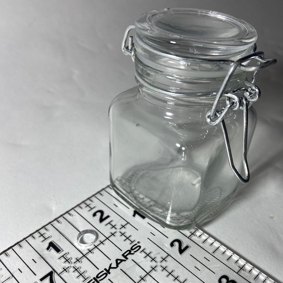 3 oz Round Glass Nostalgic Mason Jar - with Clamp Lid - 1 3/4 x 1 3/4 x 3  1/4 - 10 count box