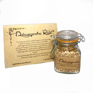 Ashwagandha Root Organic in Airtight Glass Jar Multiple Sizes Available for Herbalism, Tea, Witchcraft Spells, and Male Testosterone Booster