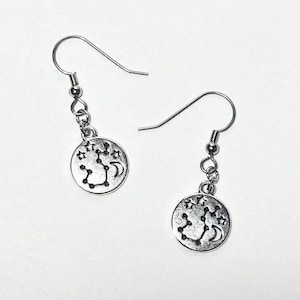 Leo Star Constellation Zodiac Earrings Stainless Steel with Stars and Moon Cutout Dangle Earrings