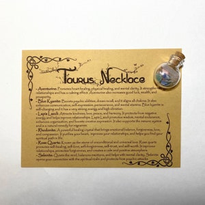 Taurus Zodiac Crystal Bottle Necklace with Real Crystal Astrology Stones including Rose Quartz and Selenite image 8