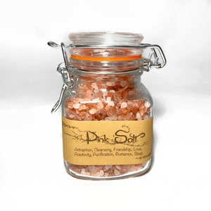 Himalayan Pink Salt in a Glass Airtight Jar 4oz for Herbalism, Positive Energy, Self Love, Foot Soak, and Witchcraft Spells
