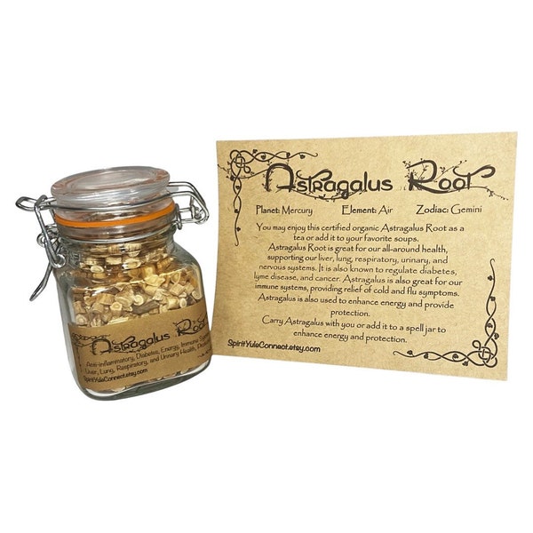 Astragalus Root Organic in Airtight Glass Jar Multiple Sizes Available for Herbalism, Tea, Witchcraft Spells