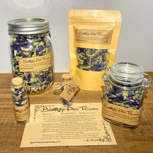 Butterfly Pea Flower Buds Dried Florals in Airtight Glass Jar for Herbalism, Tea, Soap Making, Moisturizer, Foot Soak, and Witchcraft Spells