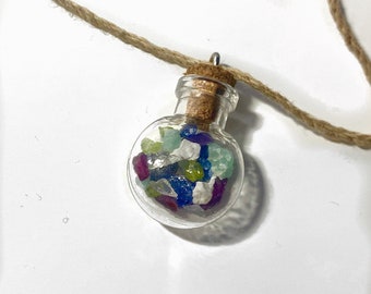 Virgo Zodiac Crystal Bottle Charm Lace Pendant with Real Crystal Astrology Birthstones Including Real Peridot and Blue Sapphire