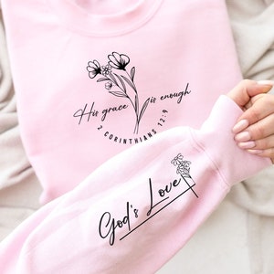 Elegantes christliches Zitat SVG PNG, His Grace Enough Gods Love SVG, Ärmel-Shirt-Design-Svg, Bibel-Vers-Svg, Schrift-Svg, Religiöses Blatt