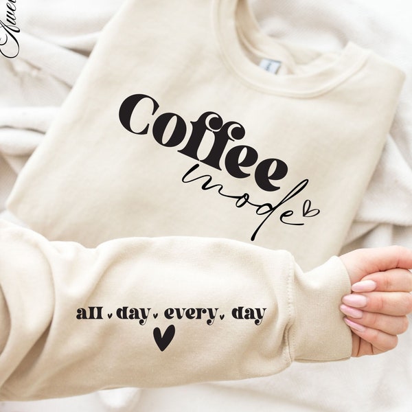 Modo café todo el día SVG PNG, cita divertida de café retro Svg, amante del café Svg, Svg de moda, vida de mamá Svg, diseño de sudadera con mangas de café svg