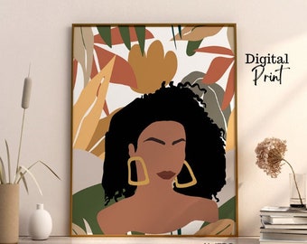 Latina Art Print, Afro Latina Art, Dark Skin Girl Art, Feminist Art, Latin Wall Art, Latina Power, Boho Style Art, Chicana Art, Latinx Art