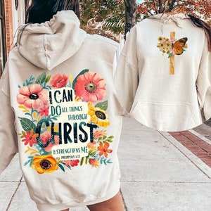 Floral Christian Design Png, ich kann alles durch Christus Png tun, Floral Religiöses Zitat Png, Christian Back Shirt Png, Bibel Vers Png