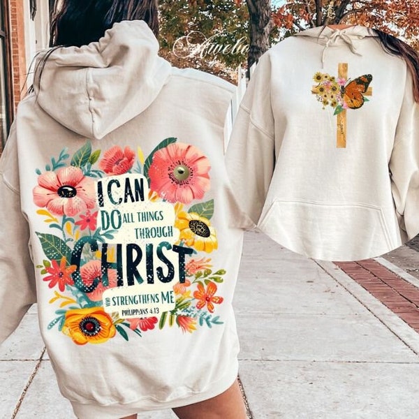 Floral Christian Design Png, I Can do all things through Christ Png, Floral Religious Quote Png, Christian Back Shirt Png, Bible Verse Png