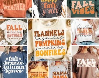 Retro Fall Quotes PNG SVG Bundle, Autumn Quotes Svg, Pumpkin Spice Svg, Cozy Season Svg, Blessed & Thankful Svg, Pumpkin Season Svg Png
