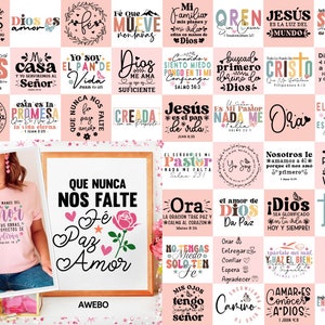 Frases Religiosas Español Svg, Fe Mueve Montañas Svg, Frases biblicas, Dios Amor Fortaleza svg, Frases Cristianas svg, Bendecida Amada Svg