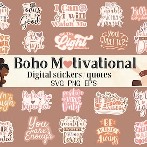 Boho Inspirational Quotes Svg Bundle, Positive Stickers, Daily affirmations svg, Boho Self Love svg, Feminist svg, Retro Motivational svg