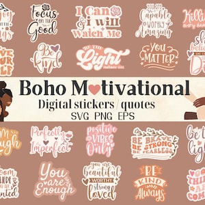 Boho Inspirational Zitate SVG-Bundle, positive Aufkleber, tägliche Affirmationen svg, Boho Selbstliebe svg, feministische svg, Retro Motivations svg