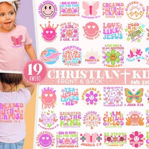 Buntes christliches Kinder-Svg-Png-Bundle, Kinderbibel-Vers-Svg, Schrift-Svg, Vorder- und Rückseiten-Shirt, Gott Jesus-Svg, Psalm-Svg, Liebe Glaube-Svg