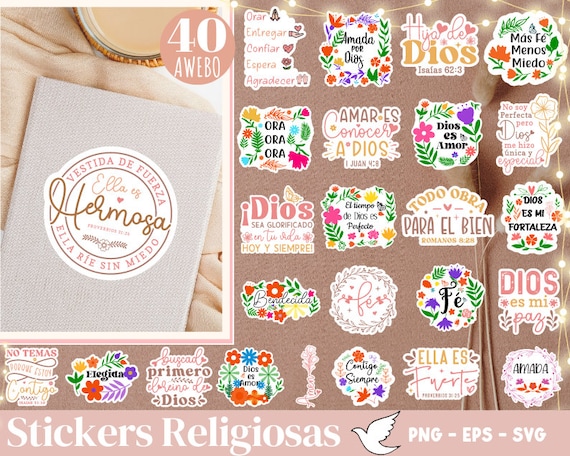 40 Stickers Cristianas SVG PNG, Spanish Bible Verse Svg, Floral Digital Stickers Svg, Frases Religiosas Svg, Fe Dios svg, Dios es Amor Svg