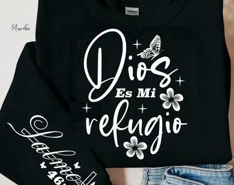 Dios es Mi Refugio SVG PNG, Frase Biblica Svg, Scripture Svg, Spanish Religious Sleeve Shirt Design Png, Dios Svg, Fe svg, Frases Religiosas