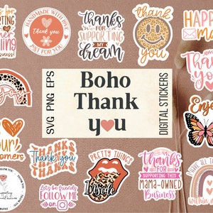 Boho thank you stickers SVG PNG bundle | Digital Thank you Printable stickers for small businesses | Hand lettered sticker | Svg Files