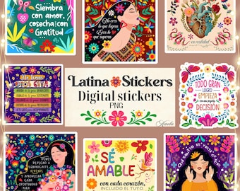 11 Floral Motivational Latina Stickers PNG Bundle, Digital Printable Stickers Png, Mexican Stickers Png,Latina Empowered Png,Spanish Sayings