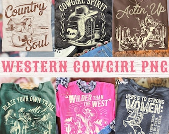 Cowgirl PNG Bundle, Western Graphic Quotes, Country Girl Sublimation, Retro Wild West PNGs for T-Shirts and Crafts, Cowgirl Riding Horse Png