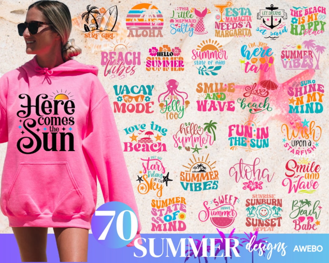 70 Retro Summer Svg Png Bundle, Trendy Summer Shirts Svg, Summer Beach ...