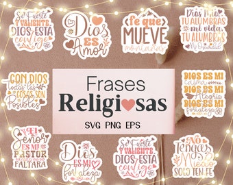 10 Frases Biblicas religiosas svg, Spanish svg, Stickers Digitales svg, Frases cristianas svg, Fe que mueve montañas svg, Dios svg, Tee svg