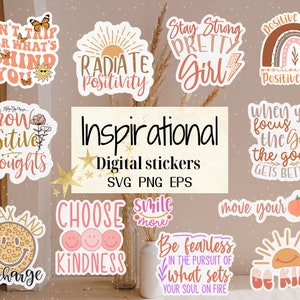 Pacchetto di citazioni motivazionali Boho in formato SVG e PNG, adesivi stampabili, citazioni motivazionali, affermazioni positive, salute mentale in formato SVG, cura di sé in formato SVG
