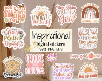 Boho Inspirational Quotes Svg Png Bundle, Printable Stickers, Motivational quotes, Positive Affirmations, Mental Healthy Svg, Self Care svg