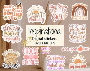 Boho Inspirational Quotes Svg Png Bundle, Printable Stickers, Motivational quotes, Positive Affirmations, Mental Healthy Svg, Self Care svg