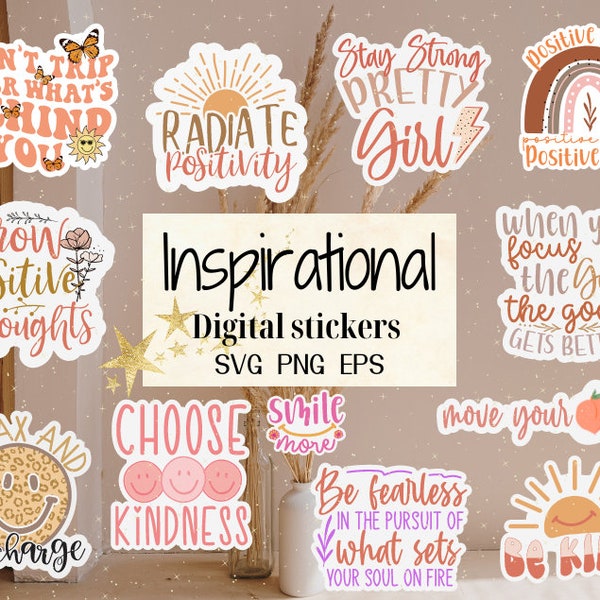 Boho Inspirational Quotes Svg Png Bundle, Printable Stickers, Motivational quotes, Positive Affirmations, Mental Healthy Svg, Self Care svg