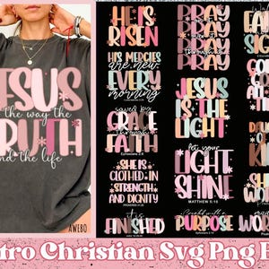 Retro Christian Svg Png Bundle, Boho Bible Verse svg, Scripture svg, Sleeve Shirt Design Svg, God Jesus Svg, Psalm Svg, Love Faith Svg Png