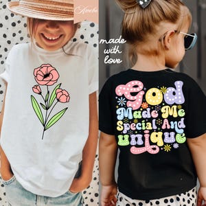 Retro Christian Kinder zwart Png, Gott hat mich zu einer besonderen und einzigartigen SVG gemacht, Vorderseite hintere Shirt, Jesus Kerze, christliche Bibel Vers Kid Illustration, Liebe Glaube Illustration