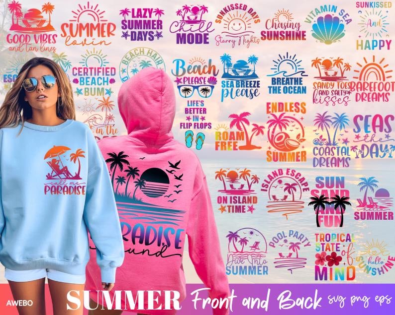 21 Retro Summer Svg Png Eps Bundle for front and Back Shirt Design