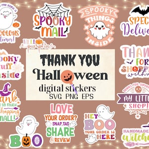 Boho obrigado pacote de adesivos de Halloween SVG PNG | Obrigado adesivos para pequenas empresas | Etiqueta de embalagem SVG | Empreendedor svg png