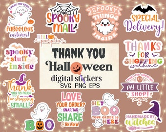 Boho thank you Halloween stickers SVG PNG bundle | Thank you stickers for small businesses | Packaging Label SVG | Entrepreneur svg png