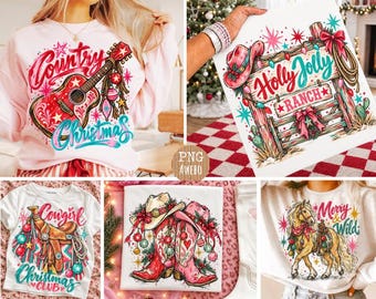 11 Western Christmas PNG Bundle, Cowgirl Christmas PNG, Christmas Ranch Designs, Country Holiday PNG, Digital Download
