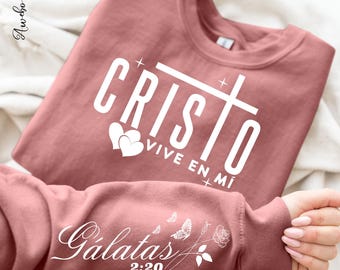 Cristo Vive en Mi SVG PNG, Frase Biblica Svg, Scripture Svg, Spanish Religious Sleeve Shirt Design Png, Dios Svg, Fe svg, Galatas 2:20 Svg