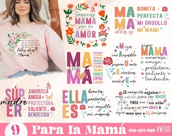 Bellas Frase para la Mamá Bundle Svg | Ella es mi Mama Amorosa Valiente Svg | Christian Mama Spanish Svg | Mexican Mom Gift | Latina Mom Png