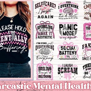 15 Sarcastische PNG-bundel voor geestelijke gezondheid | Angst, png | Zelfzorg grappige citaten png | Burn-out, png | Angst, png | Coquette Geestelijke gezondheid png