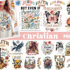 22 christliches Png-Bundle, florale christliche Png, Sublimationsdesigns Png, religiöses Hemd Png, Bibelvers Png, motivierende Gott Zitate Png