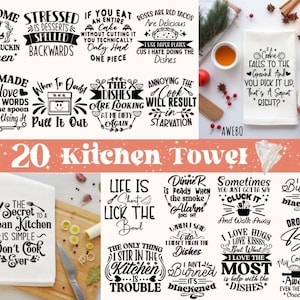 20 keukenhanddoek Svg Png-bundel, grappige keukencitaten Svg, sublimatie ontwerpen Png, Boho keukenontwerpen svg
