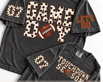 Custom Football PNG, Personalized Sleeve Number Design, Preppy Game Day Polka Dots Shirt Png, Touchdown Png, Friday Night Lights Design Png